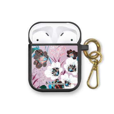 Housse pour airpods silicone liquide noir Fleurs parme Motif Ecriture Tendance La Coque Francaise