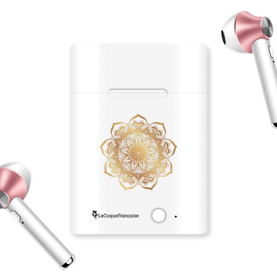 Ecouteurs Sans Fil Bluetooth Rose Gold rose gold Mandala Or Ecriture Tendance et Design La Coque Francaise.