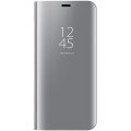 Etui Samsung Galaxy A41 à rabat clear view translucide Support Miroir Anti chocs Argent