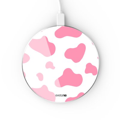 Chargeur Induction contour argent blanc Cow print pink Evetane