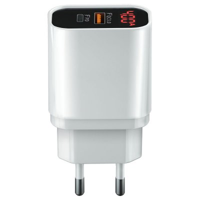 Chargeur secteur ultra-rapide rapide avec afficheur LCD intégré 20W Double Port Type C+1 Port USB