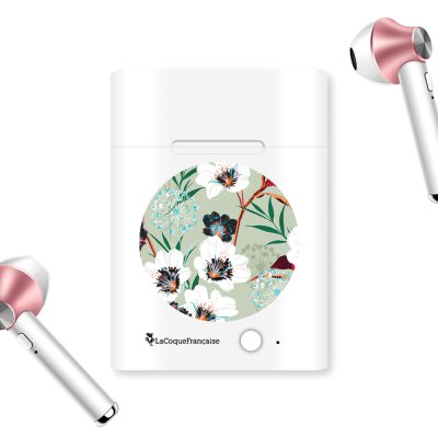 Ecouteurs Sans Fil Bluetooth Rose Gold rose gold Fleurs vert d'eau Ecriture Tendance et Design La Coque Francaise.