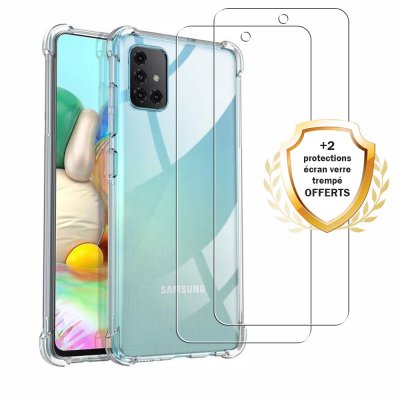 Coque Samsung Galaxy A71 Antichocs Silicone + 2 Vitres en Verre Trempé Protection écran