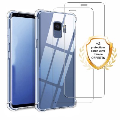 Coque Samsung Galaxy S9 Antichocs Silicone + 2 Vitres en Verre Trempé Protection écran