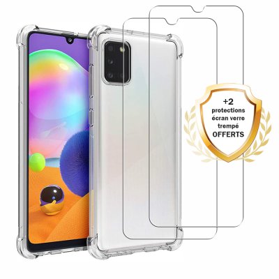 Coque Samsung Galaxy A31 Antichocs Silicone + 2 Vitres en Verre Trempé Protection écran