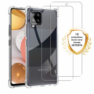 Coque Samsung Galaxy A42 Antichocs Silicone + 2 Vitres en Verre Trempé Protection écran