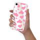Coque iPhone Xr silicone fond holographique Cow print pink Design Evetane