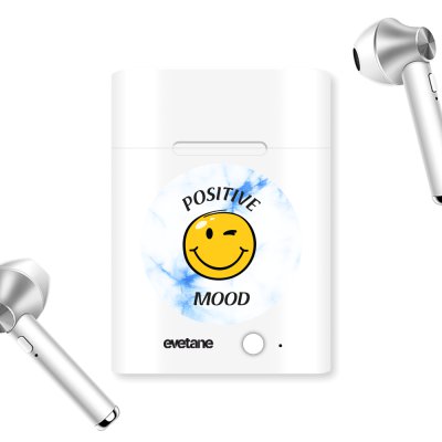 Ecouteurs Sans Fil Bluetooth Argent Positive mood Ecriture Tendance et Design Evetane