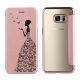 Etui de protection effet cuir Galaxy S7 Edge  -  Doré rose  - Silhouette Papillons