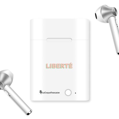 Ecouteurs Sans Fil Bluetooth Argent argent Liberté rose et vert Ecriture Tendance et Design La Coque Francaise.