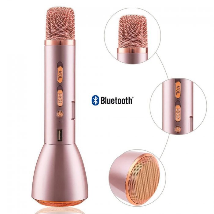 Micro Karaoké portable rose gold avec haut-parleur Bluetooth sans fil -  Coquediscount