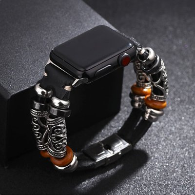 Bracelet Vintage avec ornement en relief ethnique ,noir Compatible avec Apple Watch 42-44 mm 