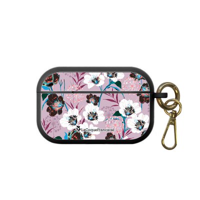 Housse pour Airpods Pro silicone liquide noir Fleurs parme Motif Ecriture Tendance La Coque Francaise
