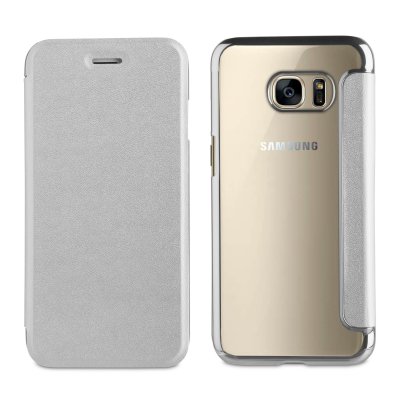 Etui folio argent avec coque arrière souple pour Samsung Galaxy S7