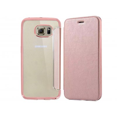 Etui à clapet en simili-cuir avec coque arrière/ bumper Rose Gold pour Samsung Galaxy S6 Edge