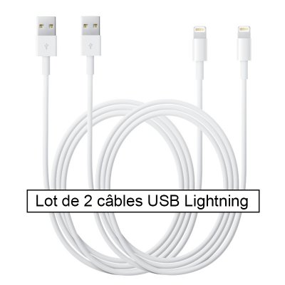 Lot de 2 câbles USB Lightning blanc
