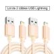 Lot de 2 câbles USB Lightning en nylon 2 m - Or