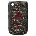 Coque noire strass argent et rouge coeur pour Blackberry 8520