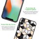 Coque iPhone Xs Max effet cuir grainé noir Carrés marbre Design La Coque Francaise