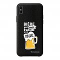 Coque iPhone Xs Max effet cuir grainé noir Bière qui Coule Design La Coque Francaise
