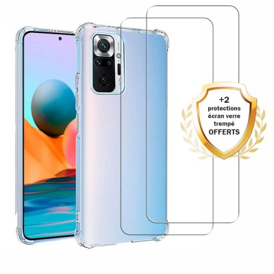 Coque Xiaomi Redmi Note 10 Pro Antichoc Silicone + 2 Vitres en verre trempé Protection écran