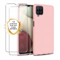 Coque Samsung Galaxy A12 Rose Silicone liquide+ 2 Vitres en Verre trempé Protection écran Antichocs