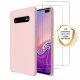 Coque Samsung Galaxy S10 Silicone liquide Rose + 2 Vitres en Verre trempé Protection écran Antichocs