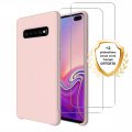 Coque Samsung Galaxy S10  Rose  Silicone liquide+ 2 Vitres en Verre trempé Protection écran Antichocs