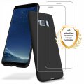 Coque Samsung Galaxy S8 Noire Silicone liquide + 2 Vitres en Verre trempé Protection écran Antichocs