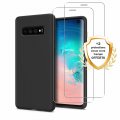 Coque Samsung Galaxy S10 Silicone liquide Noire + 2 Vitres en Verre trempé Protection écran Antichocs