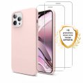 Coque iPhone 12 Pro Max Silicone liquide Rose + 2 Vitres en Verre trempé Protection écran Antichocs