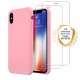 Coque iPhone X/XS Silicone liquide Rose + 2 Vitres en Verre trempé Protection écran Antichocs