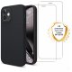  Coque iPhone 12 Mini Silicone liquide Noire + 2 Vitres en Verre trempé Protection écran Antichocs