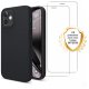  Coque iPhone 12 Mini Silicone liquide Noire + 2 Vitres en Verre trempé Protection écran Antichocs