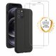  Coque iPhone 12/12 Pro Silicone liquide Noire + 2 Vitres en Verre trempé Protection écran Antichocs