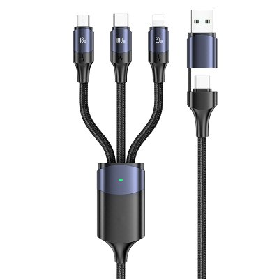 Câble 3 en 1 : lightning, Type-C et Micro USB avec transmission de données et de charge rapide en alliage d'aluminium 1,2 m 