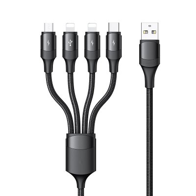Câble 4 en 1 : lightning, Type-C et Micro USB avec transmission de données et de charge rapide en alliage d'aluminium 1,2 m 