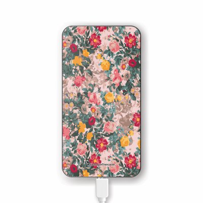 Batterie en verre trempé universel 8000mAh Fleurs Beige et Rose Motif Ecriture Tendance La Coque Francaise