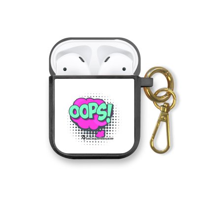 Housse pour airpods silicone liquide noir OOPS Motif Ecriture Tendance La Coque Francaise