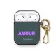 Housse pour airpods silicone liquide noir Amour parme et fushia Motif Ecriture Tendance La Coque Francaise