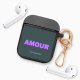 Housse pour airpods silicone liquide noir Amour parme et fushia Motif Ecriture Tendance La Coque Francaise