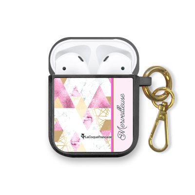 Housse pour airpods silicone liquide noir Marbre Rose Merveilleuse Motif Ecriture Tendance La Coque Francaise