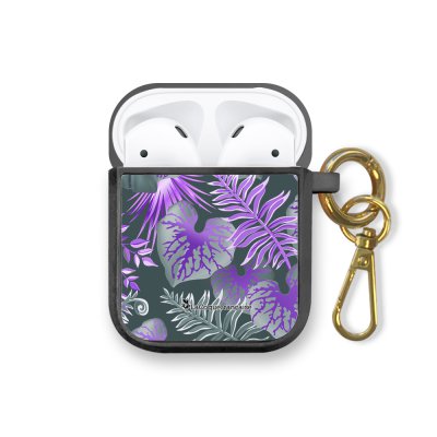 Housse pour airpods silicone liquide noir Fleurs Tropicales Parme Motif Ecriture Tendance La Coque Francaise