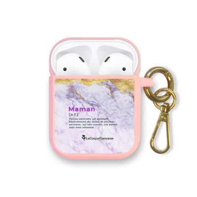 Housse pour Airpods silicone liquide rose Maman Marbre Motif Ecriture Tendance La Coque Francaise