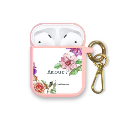 Housse pour Airpods silicone liquide rose Amour en fleurs Motif Ecriture Tendance La Coque Francaise