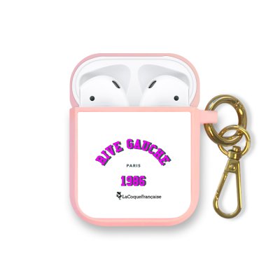 Housse pour Airpods silicone liquide rose Rive Gauche Motif Ecriture Tendance La Coque Francaise