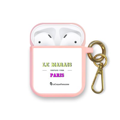 Housse pour Airpods silicone liquide rose Le Marais Motif Ecriture Tendance La Coque Francaise