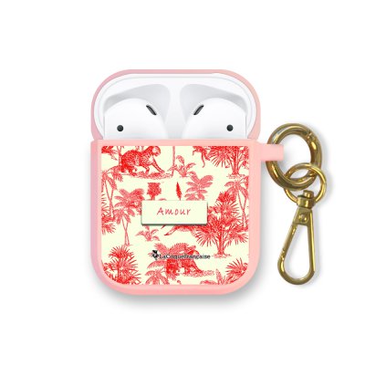 Housse pour Airpods silicone liquide rose Botanic Amour Motif Ecriture Tendance La Coque Francaise