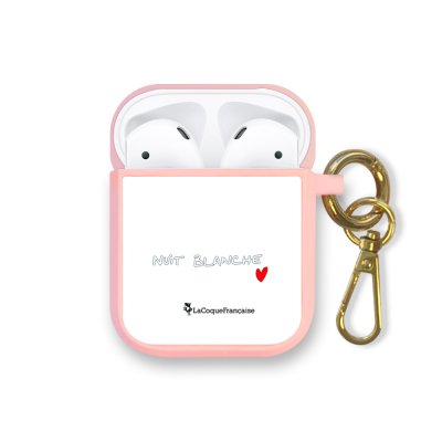 Housse pour Airpods silicone liquide rose Nuit Blanche Motif Ecriture Tendance La Coque Francaise