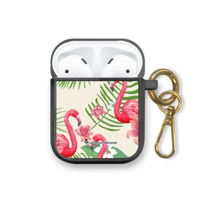 Housse pour airpods silicone liquide noir Flamants Rose Motif Ecriture Tendance La Coque Francaise